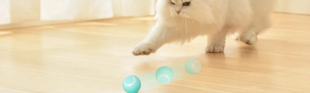 A cat is playing with a ball on the floor.